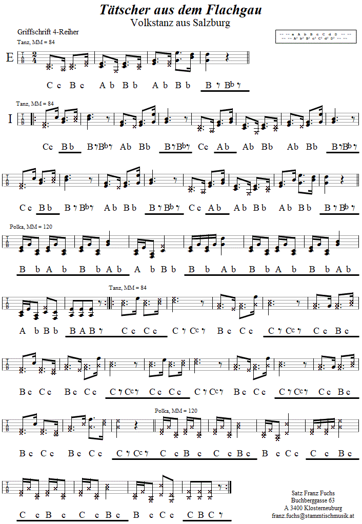 Tätscher aus dem Flachgau, in Griffschrift für Steirische Harmonika