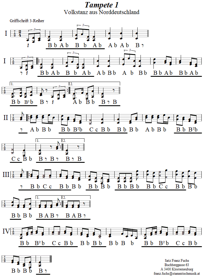 Tampete, 2. Melodie, in Griffschrift für Steirische Harmonika