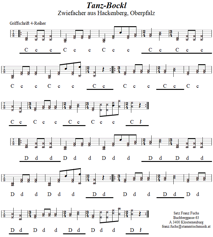 Tanz-Bockl - Zwiefacher, in Griffschrift für Steirische Harmonika