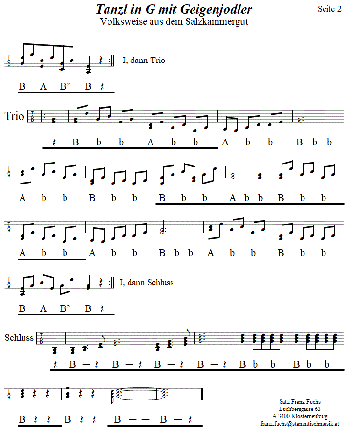 Tanzl in G mit Jodler, in Griffschrift für Steirische Harmonika