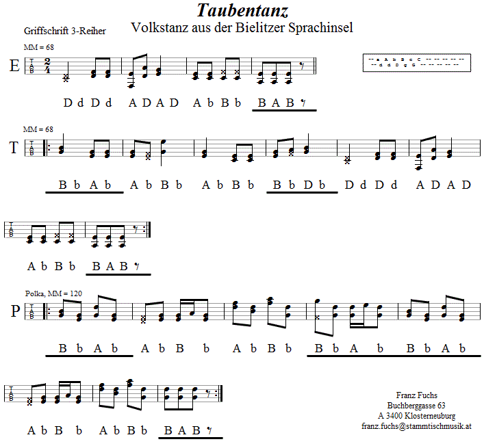 Taubentanz, in Griffschrift für Steirische Harmonika