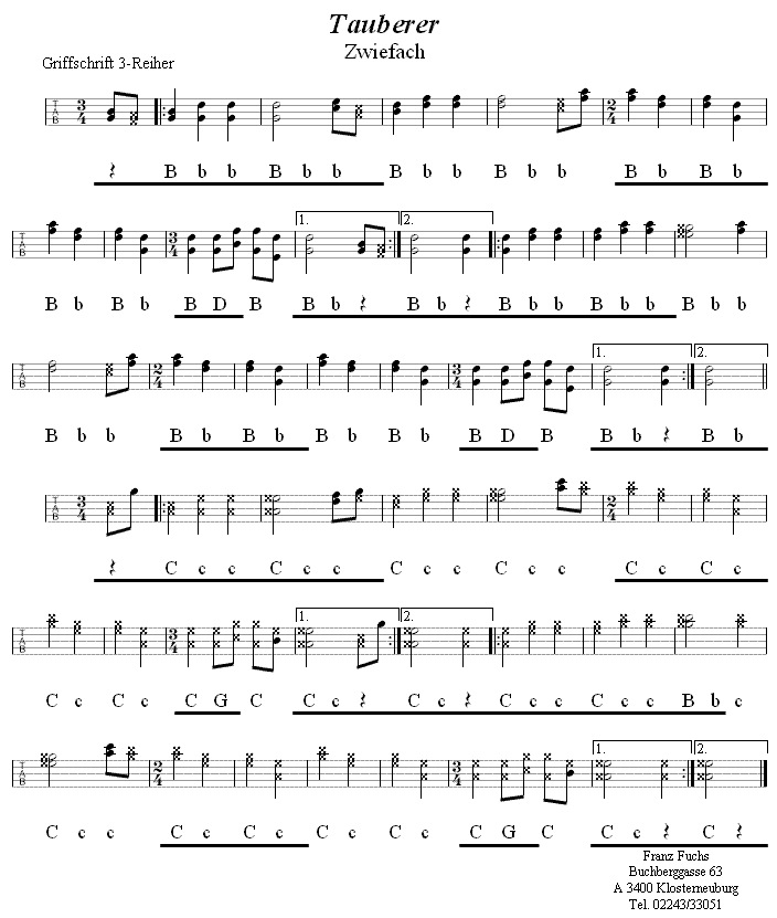 Tauberer - Zwiefacher in Griffschrift für Steirische Harmonika