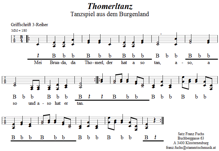 Thomerltanz - in Griffschrift für Steirische Harmonika