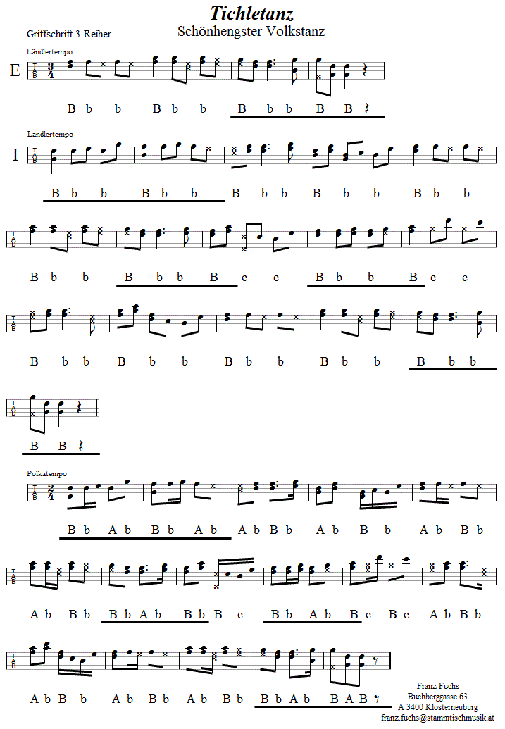 Tichletanz, in Griffschrift für Steirische Harmonika