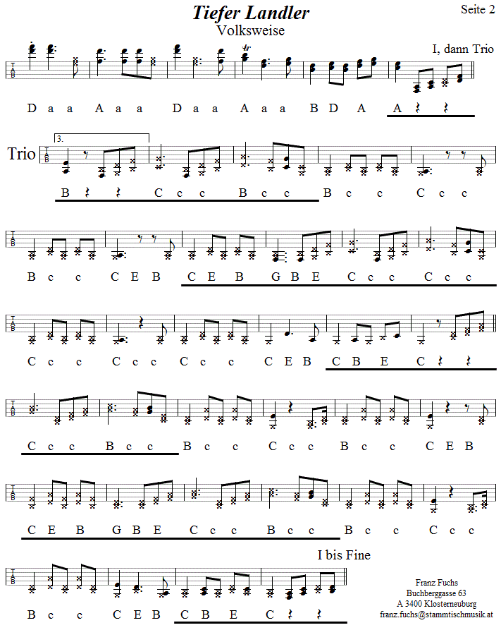 Tiefer Landler, in Griffschrift für Steirische Harmonika