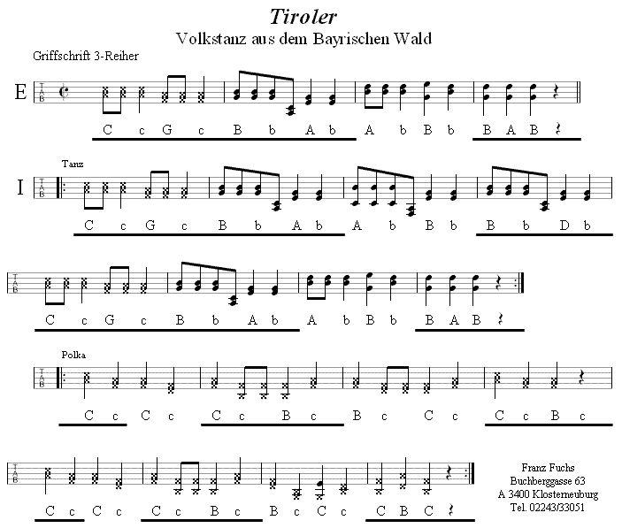 Tiroler in Griffschrift für Steirische Harmonika