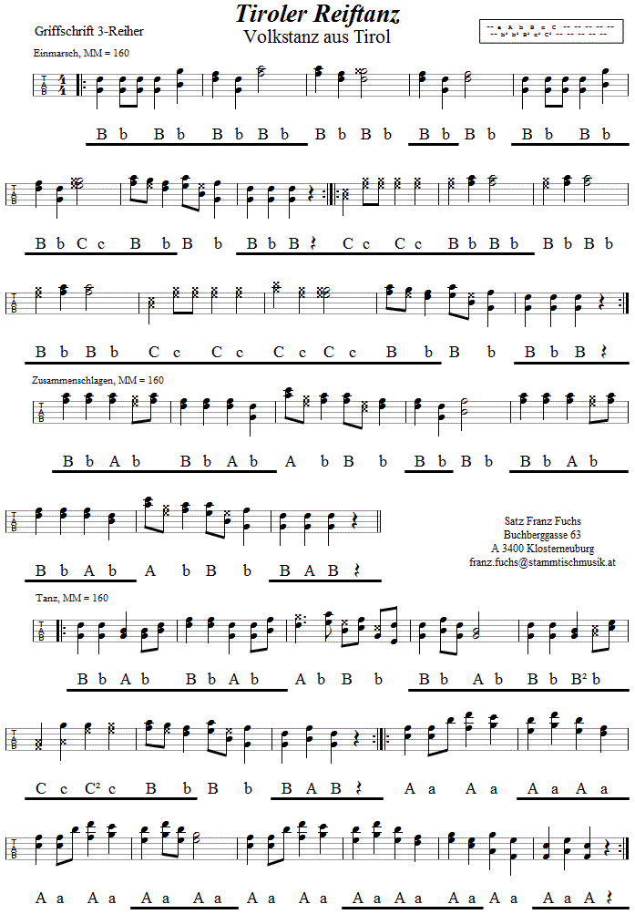Tiroler Reiftanz in Griffschrift für Steirische Harmonika