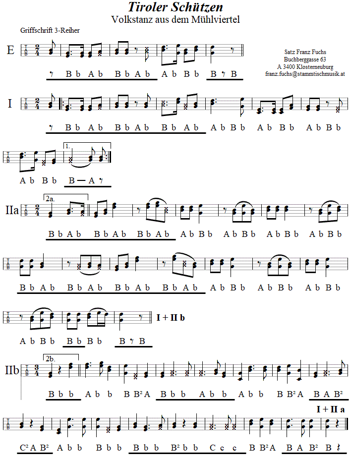 Tiroler Schützen, in Griffschrift für Steirische Harmonika