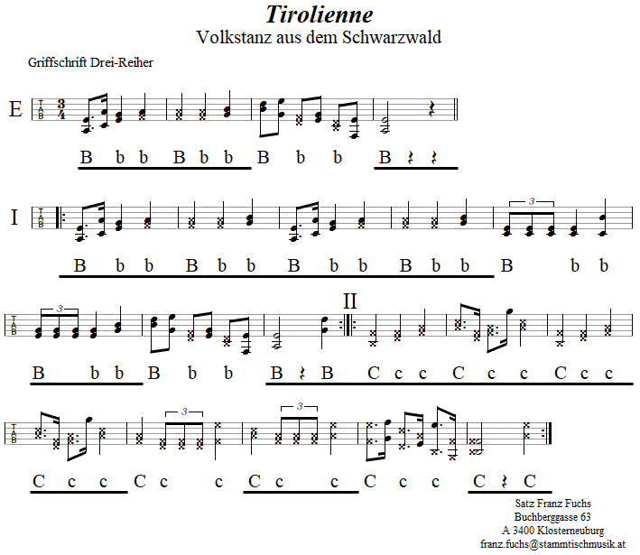 Tirolienne, in Griffschrift für Steirische Harmonika