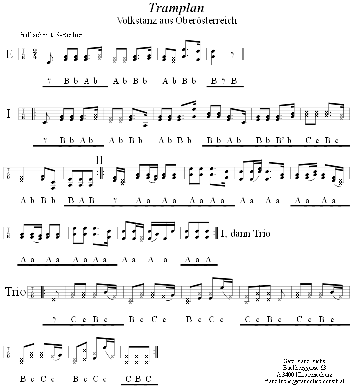 Tramplan, in Griffschrift für steirische Harmoanika