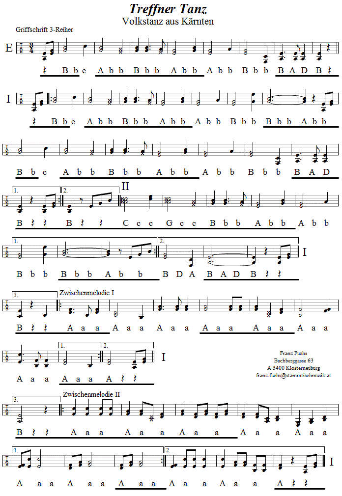 Treffner Tanz in Griffschrift für steirische Harmonika - Musik zum Volkstanz