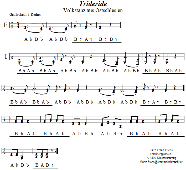 Trideride, Volkstanznoten