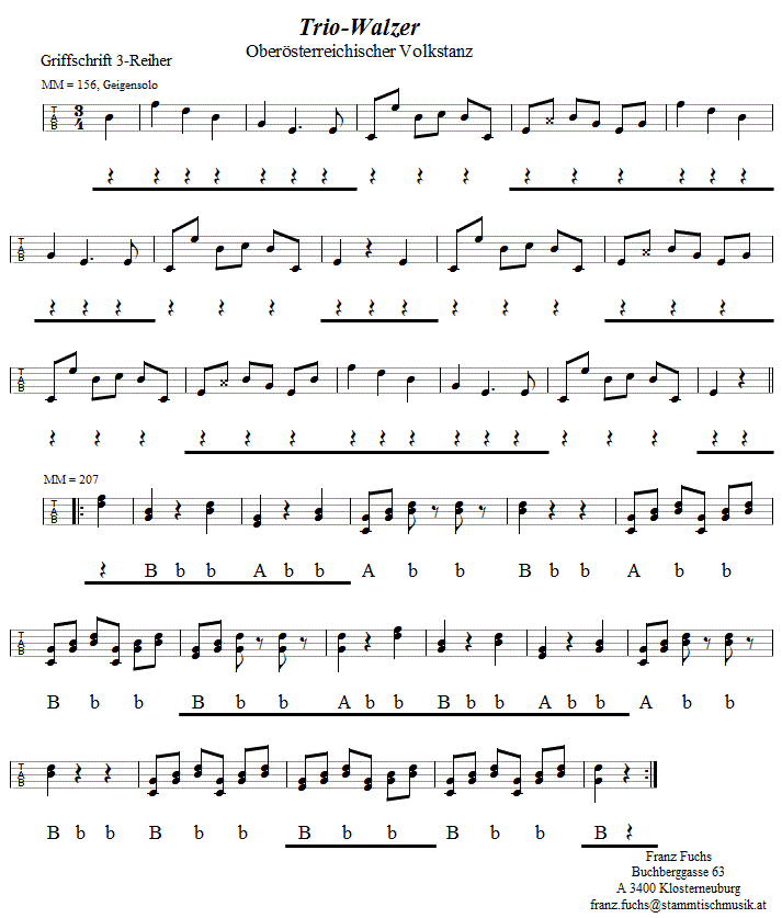 Triowalzer, in Griffschrift für Steirische Harmonika