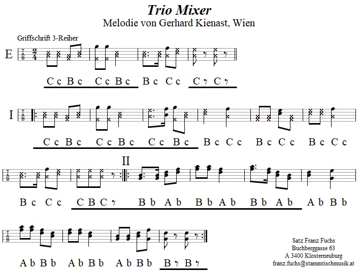 Trio Mixer, in Griffschrift für Steirische Harmonika