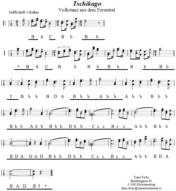 Tschikago in Griffschrift für Steirische Harmonika