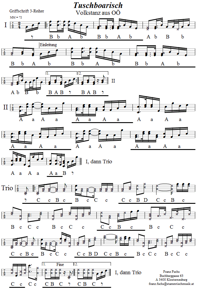 Tuschboarisch Griffschrift - Musik zum Volkstanz - Volksmusik und Volkstanz in Klosterneuburg