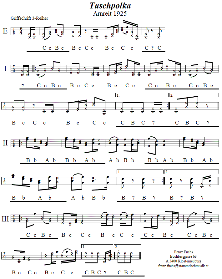 Tuschpolka aus Arnreit, in Griffschrift für Steirische Harmonika