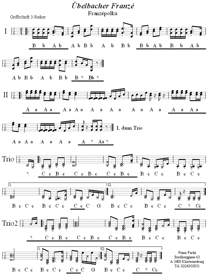 Übelbacher Franze in Griffschrift für Steirische Harmonika