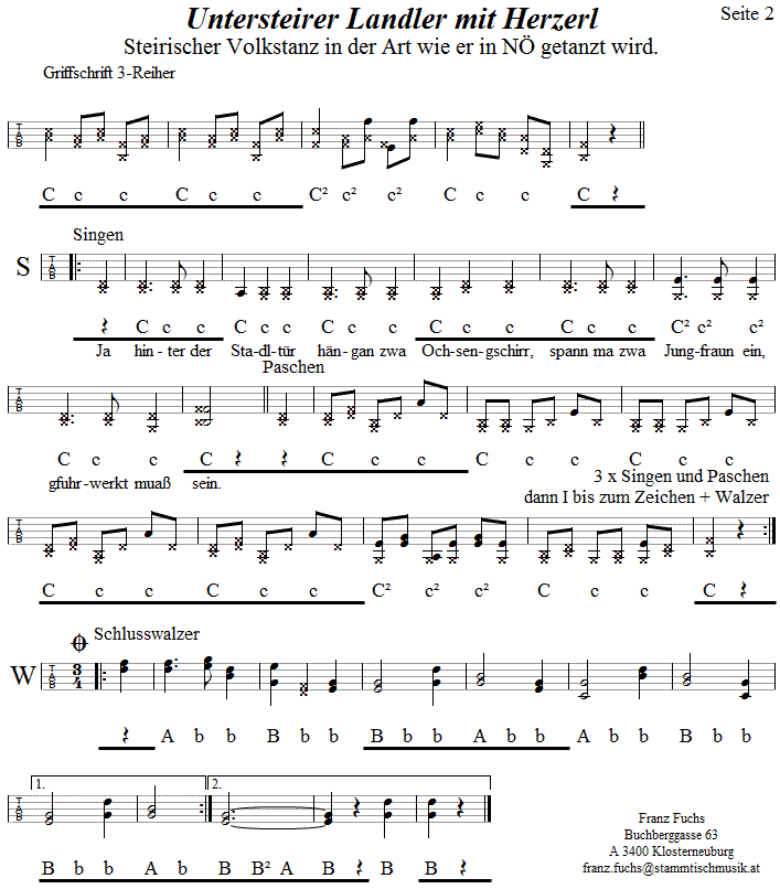 Untersteirer Landler mit Herzerl, NÖ Version, in Griffschrift für Steirische Harmonika