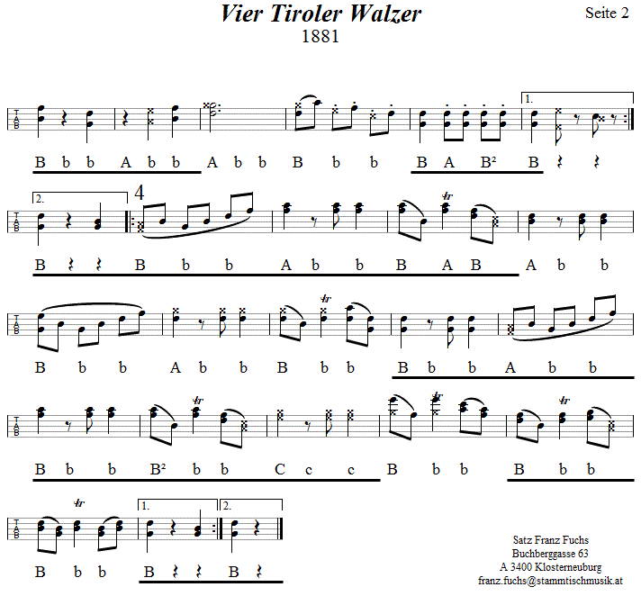 Vier Tiroler Walzer aus 1881 - in Griffschrift für Steirische Harmonika