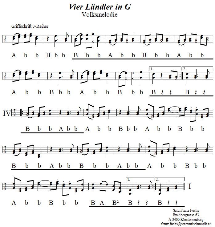 Vier Ländler in G, in Griffschrift für Steirische Harmonika