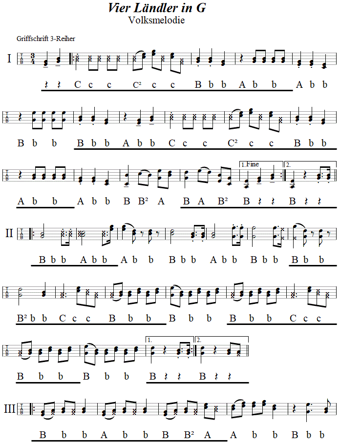 Vier Ländler in G, in Griffschrift für Steirische Harmonika