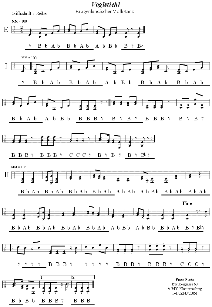 Voglstiehl in Griffschrift für Steirische Harmonika