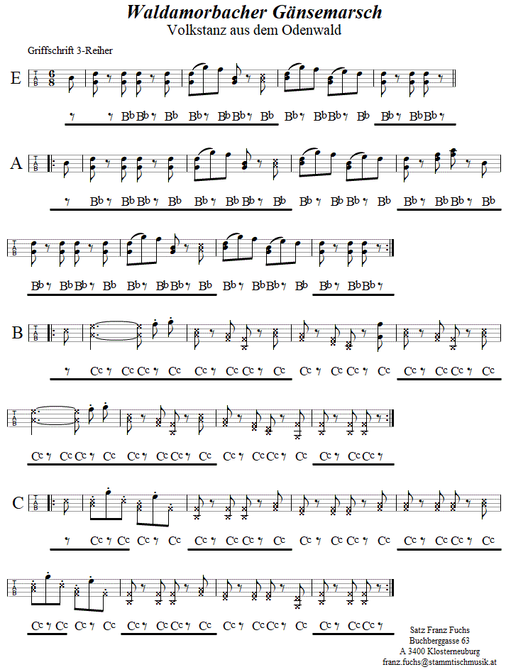 Waldamorbacher Gänsemarsch in Griffschrift für Steirische Harmonika