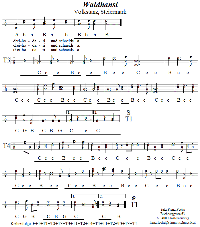 Waldhansl (Steirischer Walzer) in Griffschrift für Steirische Harmonika