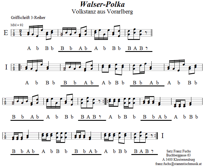 Walser-Polka, in Griffschrift für Steirische Harmonika