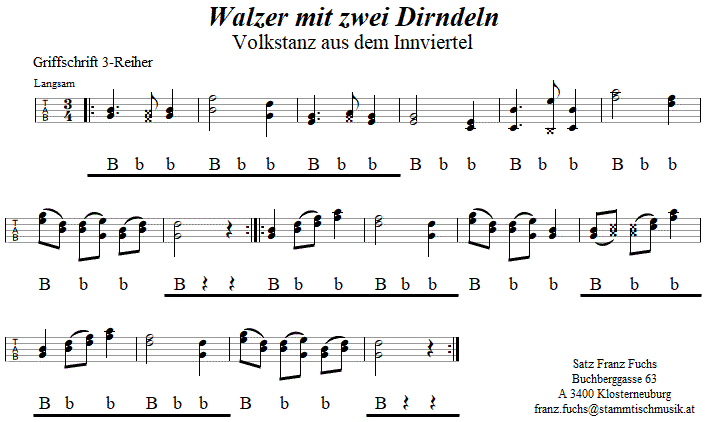 Walzer mit zwei Dirndeln, in Griffschrift für Steirische Harmonika