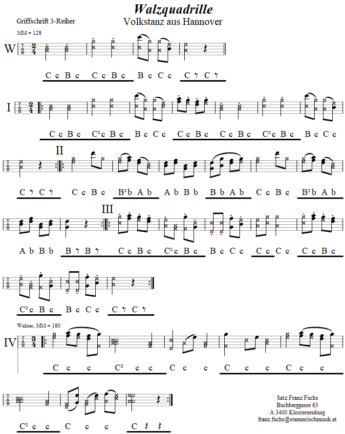 Walzquadrille - in Griffschrift für Steirische Harmonika