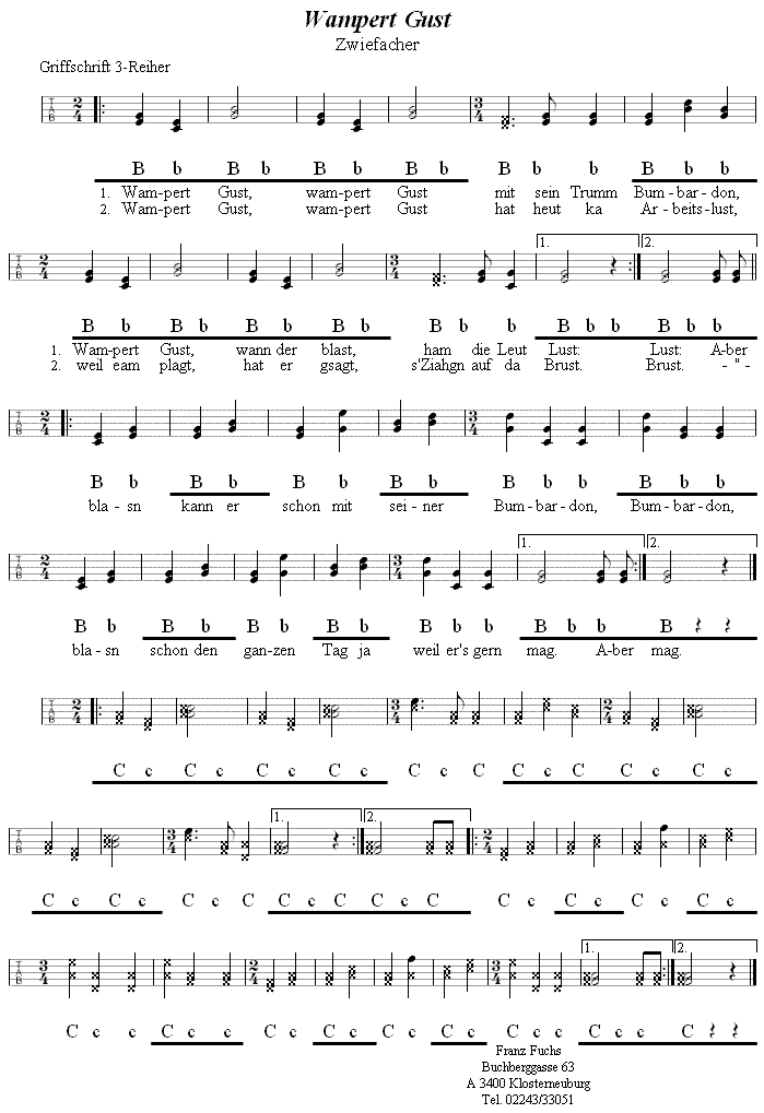 Wampert Gust - Zwiefacher in Griffschrift für Steirische Harmonika