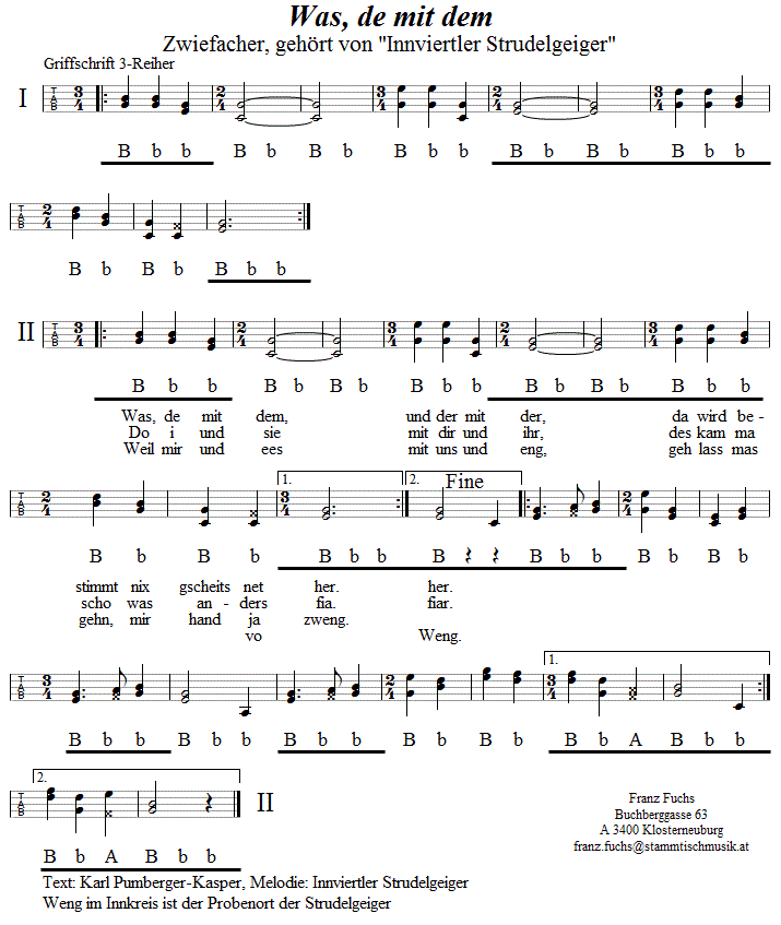 Was, de mit dem? Zwiefacher in Griffschrift für Steirische Harmonika