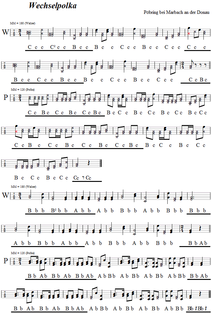 Wechselpolka aus Pöbring in Griffschrift für Steirische Harmonika