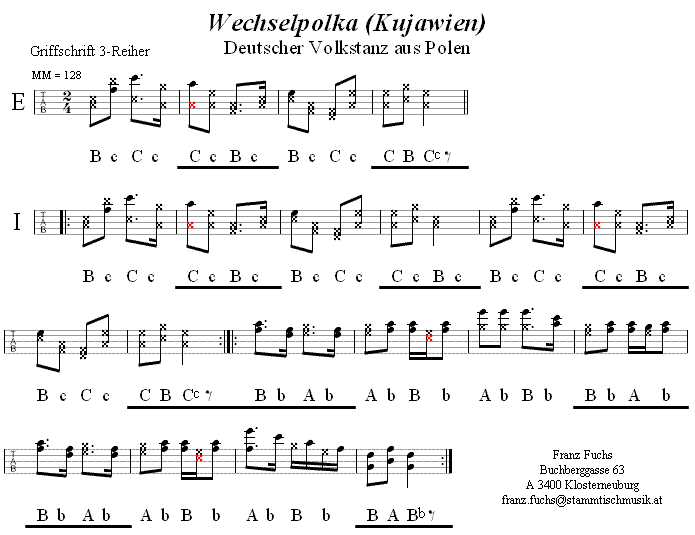 Wechselpolka aus Kujawien in Griffschrift für Steirische Harmonika