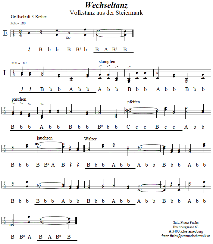 Wechseltanz, in Griffschrift für Steirische Harmonika