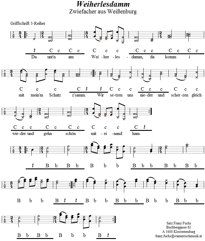 Weiherlesdamm, Zwiefacher in Griffschrift für Steirische Harmonika