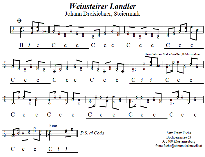 Weinsteirer Landler, in Griffschrift für Steirische Harmonika