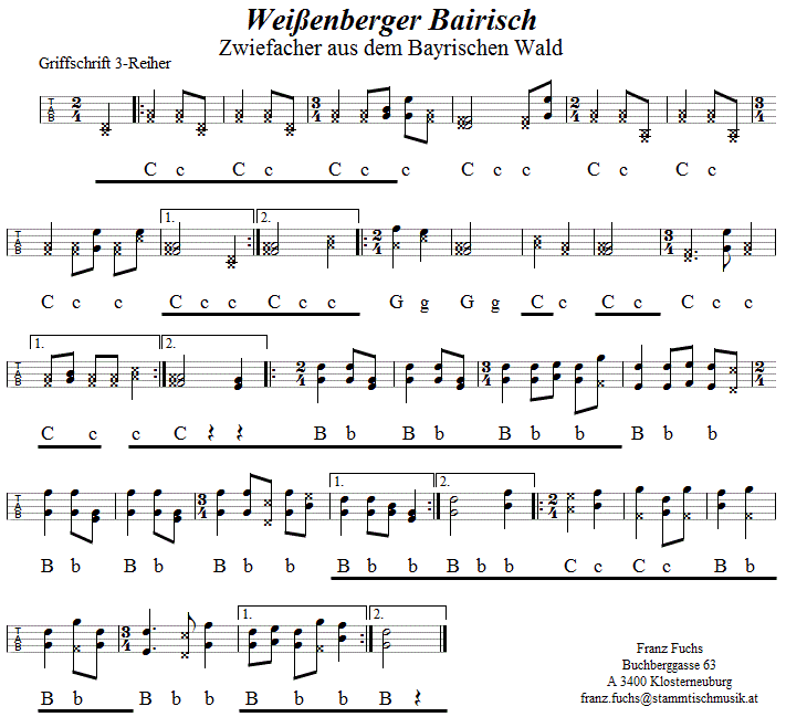 Weißenberger Bairisch, Zwiefacher in Griffschrift für Steirische Harmonika