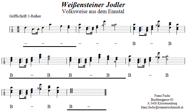 Weißensteiner Jodler, in Griffschrift für Steirische Harmonika