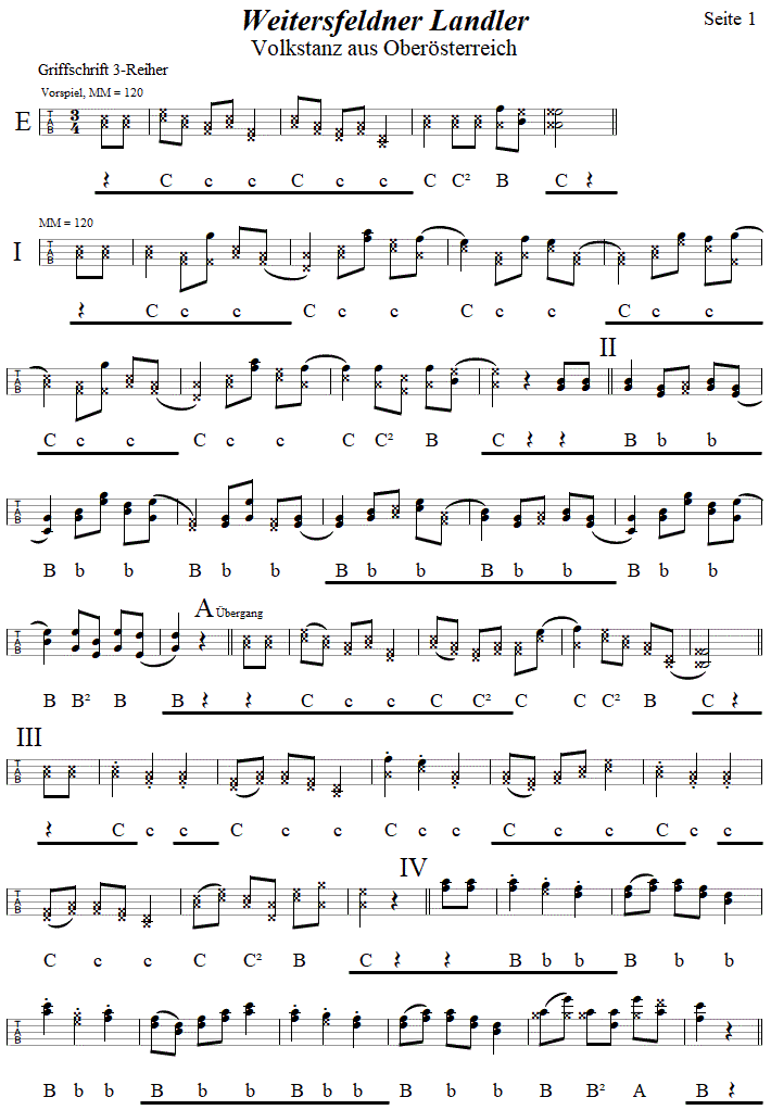 Weitersfeldner Landler in Griffschrift für Steirische Harmonika