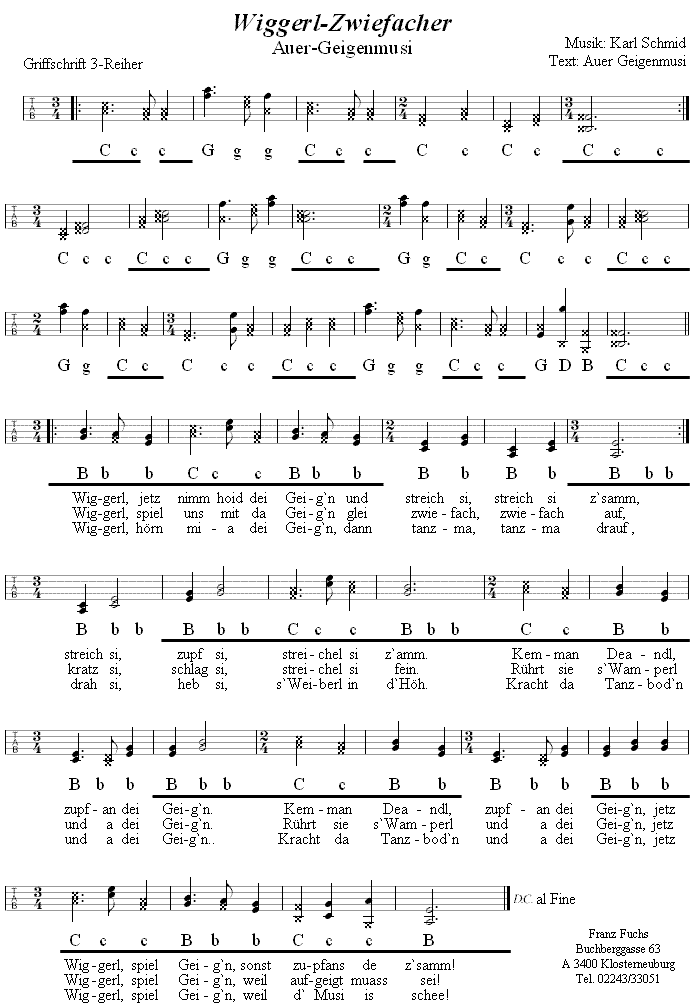 Wiggerl-Zwiefacher in Griffschrift für Steirische Harmonika