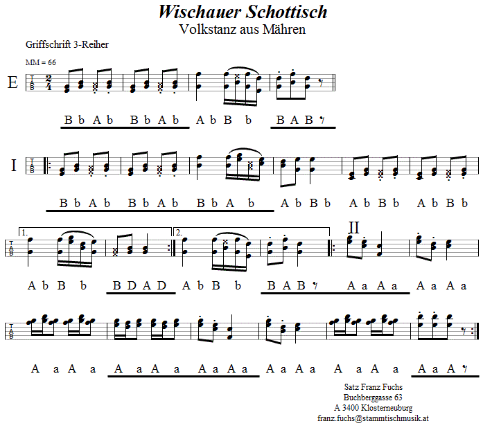 Wischauer Schottisch in Griffschrift für Steirische Harmonika - Musik zum Volkstanz