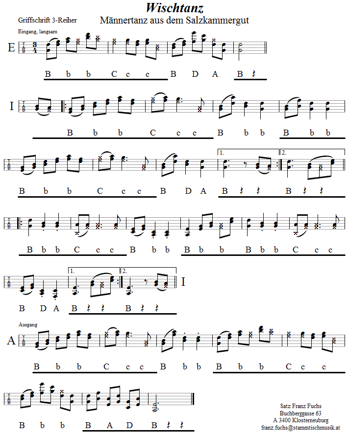 Wischtanz, in Griffschrift für Steirische Harmonika