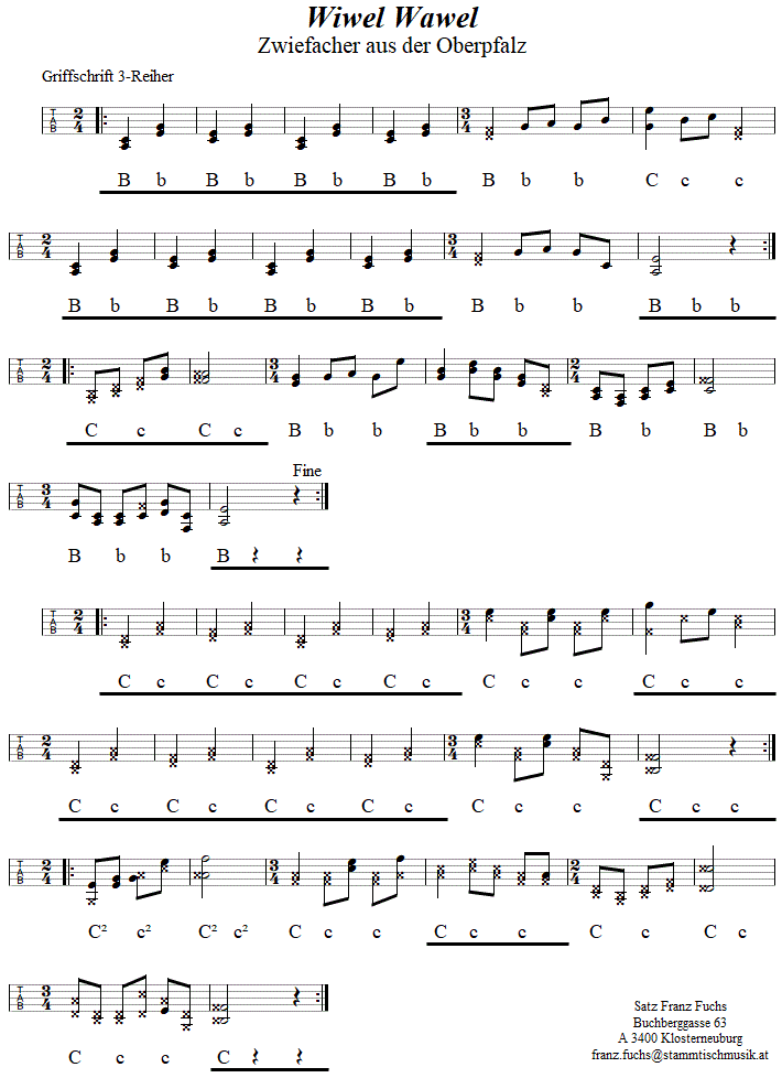 Wiwel Wawel, Zwiefacher, in Griffschrift für Steirische Harmonika