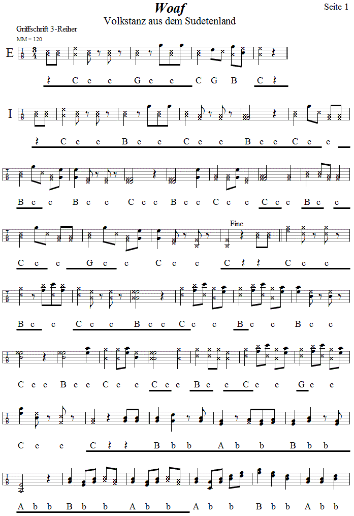 Woaf (Weifentanz) in Griffschrift - Musik zum Volkstanz - Volksmusik und Volkstanz