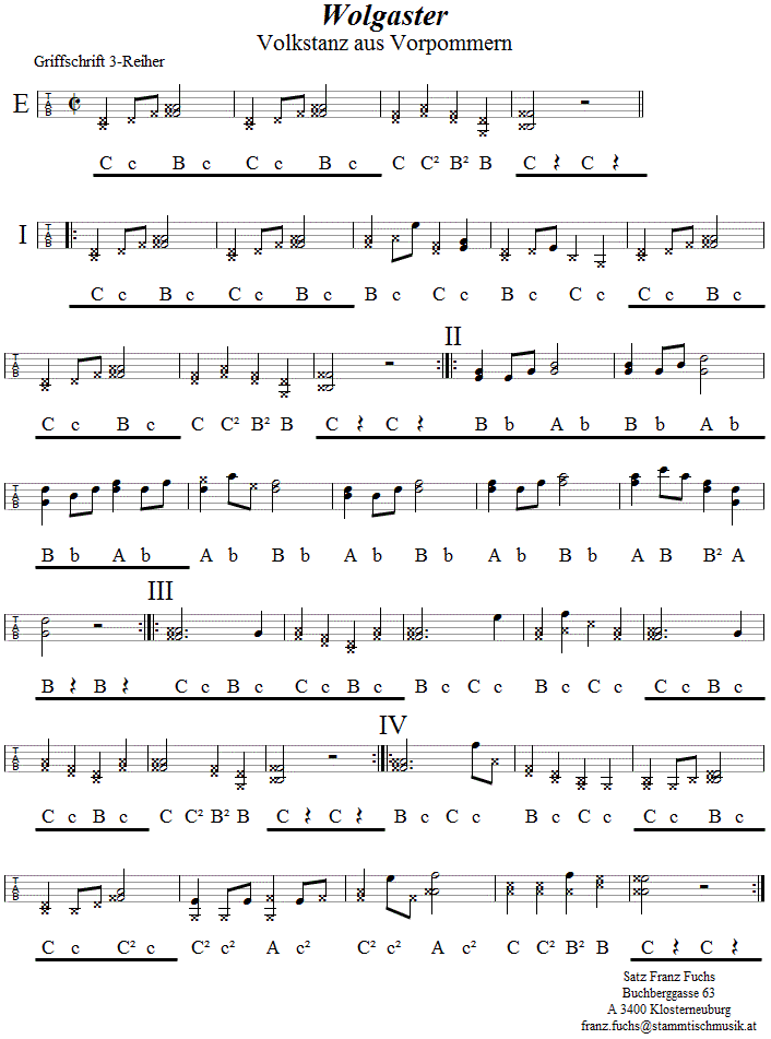 Wolgaster, in Griffschrift für Steirische Harmonika