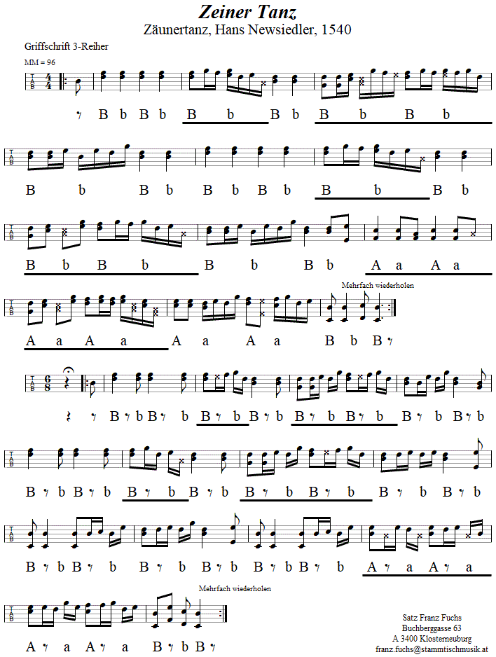 Zeinertanz (Zäunertanz), in Griffschrift für Steirische Harmonika