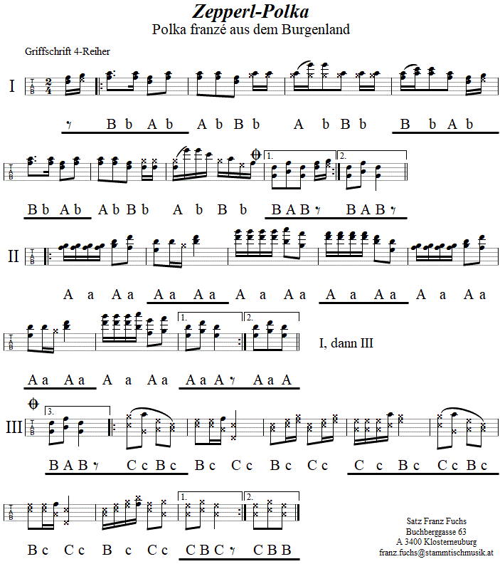 Zepperl-Polka francaise, in Griffschrift für Steirische Harmonika